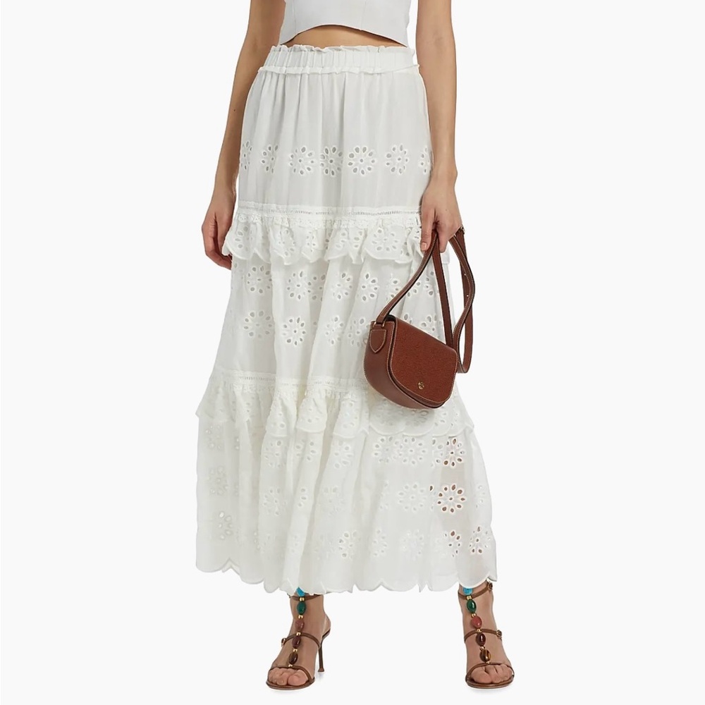 NWT Farm Rio Eyelet Cotton Ruffle Maxi Skirt